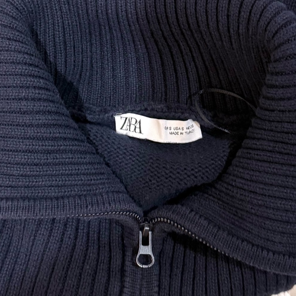Zara Navy Zip-Front Ribbed Sweater - Picture 2 of 7